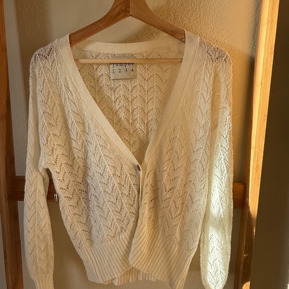 Jumper 1234 Open Knit Cardigan – Cream, Size S - Picture 5 of 9
